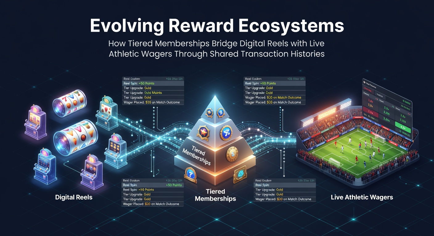 Integrated digital reels and sports wagering platforms showing tiered membership progression through shared transaction data