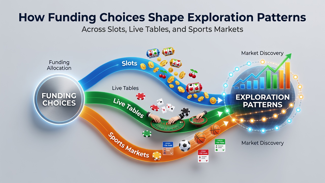 Visual representation of funding flows connecting slot machines, live table games, and sports betting platforms