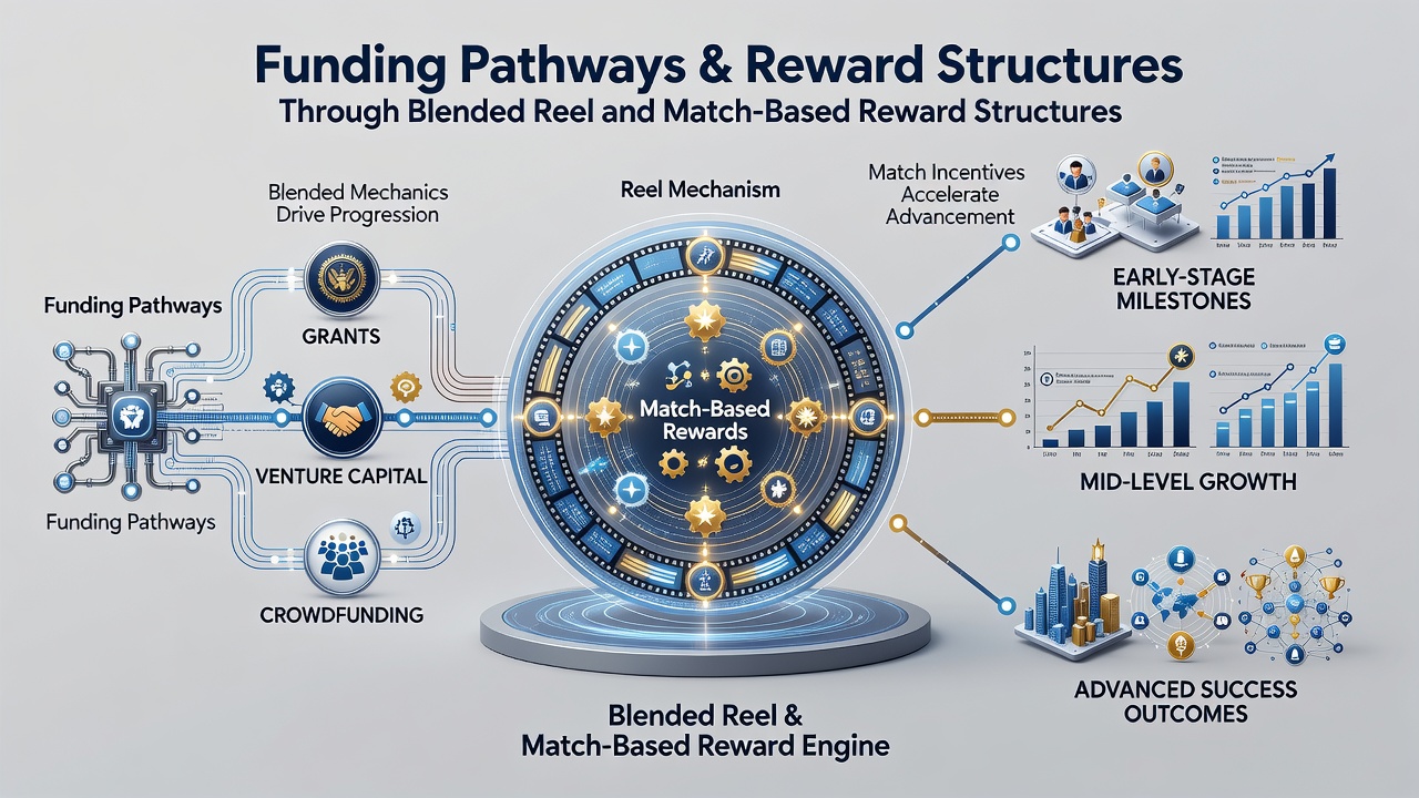 Visual representation of reward tier progression influenced by different funding channels in blended gaming environments