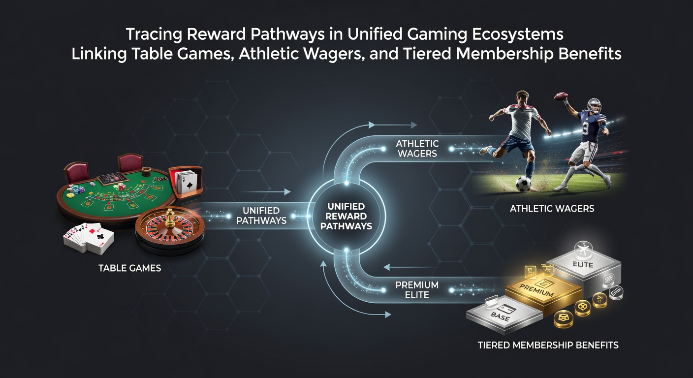 Illustration of interconnected reward pathways across table games, sports wagers, and membership tiers in a unified gaming platform