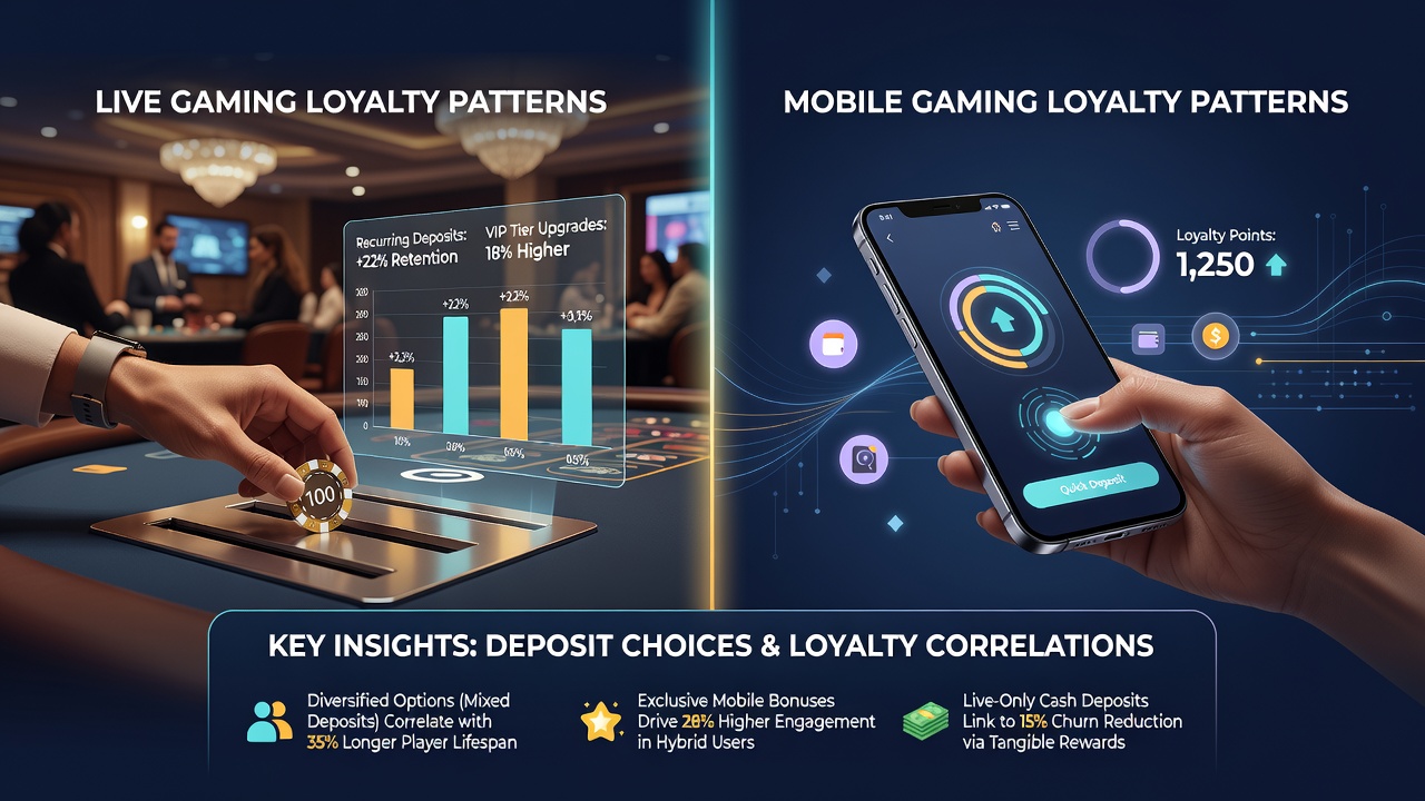 Chart showing deposit method distribution and corresponding player retention rates in gaming mixes